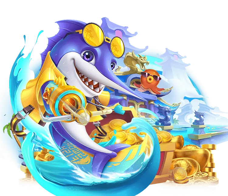 Hình ảnh game Vua Bắn Cá với những con cá chúa khổng lồ và khung cảnh đại dương sâu thẳm đầy thử thách.